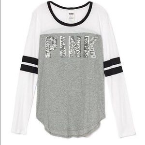 PINK long sleeve silver sequined signature tee